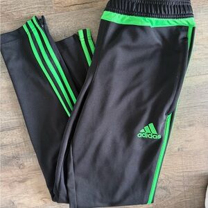Adidas Black Track Pants Green Stripe Athletic Joggers Size M